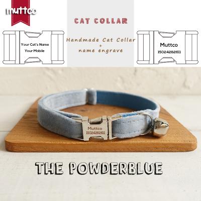 China MUTTCO Viable Retailing Handmade Engraved Metal Buckle Cat Collar 2 Sizes POWDERBLUE Design Adjustable Comfortable Collar UCC081 for sale