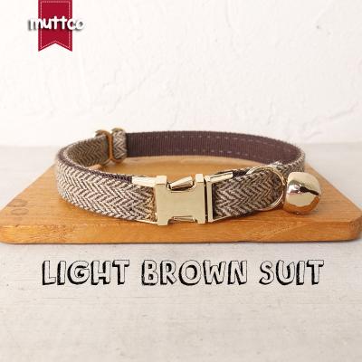 China MUTTCO Viable Retail With High Quality Platinum Metal Buckle Collar For Cat COSTUME Design Cat Collar 2 Sizes LIGHT BROWN UCC119J for sale