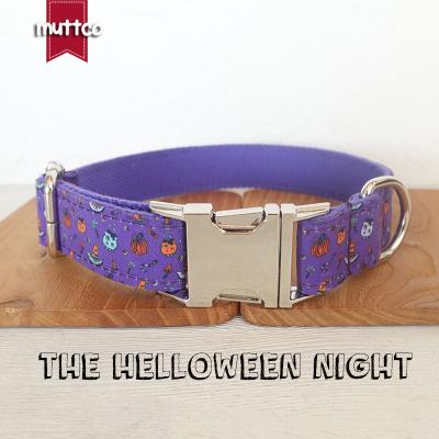 China MUTTCO custom selling retail self design dog collar helloween helloween night handmade poly satin nylon purple 5sizes dog collar UDC091 for sale