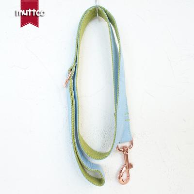 China MUTTCO custom retailing self-design BLUE collar COVER GREEN blue and green handmade poly satin and nylon wathet leash 5 sizes UDC033M for sale