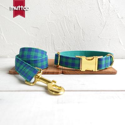 China MUTTCO Sustainable Solid Durable Collar For Dog Soft PLAID Puppy Collars GREEN BLUE Pet Supplies 5 Sizes UDC073B for sale