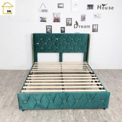 China Well Selling Frame-Upholstered Canvas Platform Bed With Wood Slat Support for sale