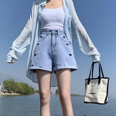 China 2021 new hot sale girls QUICK DRY women denim shorts style summer soft embroidery jeans pants short pants high waist jeans for ladies for sale