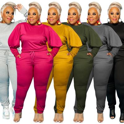 China OEM Viable Women's Yingling Plus Size 2 Piece Sets Sweater And Drawstring Sweatpants Jogger Set Sport Teams Solid Autumn Set Woman for sale