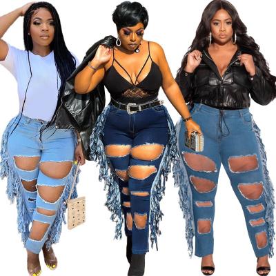 China OEM Sustainable Women's Yingling Friend Ripped Jeans Vintage High Waist Plus Size Jeans Oversized Hollow Out Big Hole Denim Women's Jeans for sale