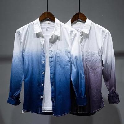 China 100% Men's Cotton Yingling Anti-pilling Homme Tie Dye Casual Shirt Turn-Down Shirts Custom Colored Collar Shirt Dress for sale