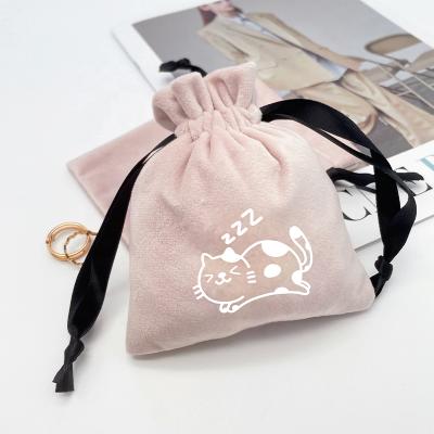 China Custom Recyclable Logo Velvet Jewelry Packaging Drawstring Gift Bags With Logo Luxury Velvet Pouch With Logo Drawstring Bag for sale