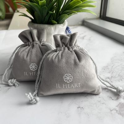 China Small Recyclable Gray Dust Bag Velvet Jewelery Gift Pouch Bag for sale