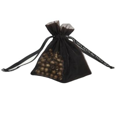 China Luxury High Quality Recyclable Mesh Velvet Splice Drawstring Dust Small Bag For Jewelry for sale