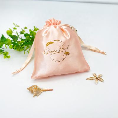 China Promotion 12 x 15 small personalized orange satin fabric gift bags drawstring pouch bag satin string jewelry custom logo for sale