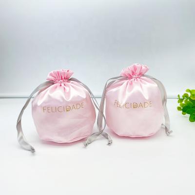 China Promotion Wrap Around Printable Satin Logo Jewelery Bag Strings Pouch Custom Made Pink Satin Jewelery Drawstring Candy Bag for sale