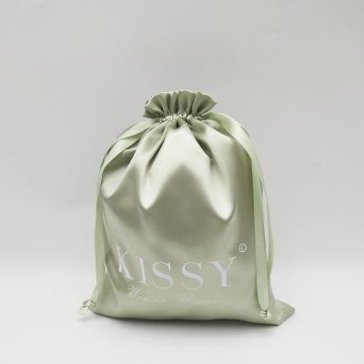 China Recyclable Custom Luxury Silk Satin Big Pouch Large Drawstring Bag Gift Bags With Ribbon for sale