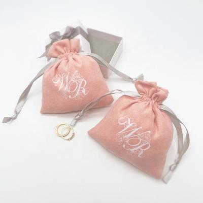 China Drawstring Customized Luxury Logo Bag Jewelry Gift Earring Pouch Logo Printed Suede Mini Jewelery Pouches for sale