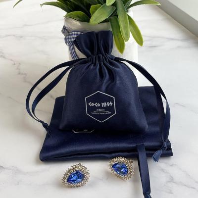 China Drawstring Customized Luxury Black Satin Monocle Drawstring Pouch for sale