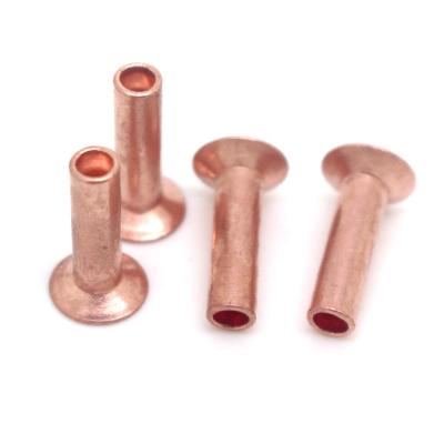 China DIY Leather Craft Milled Head Cavity Flat Semi Tubular Copper Rivet For Leather Crafts for sale