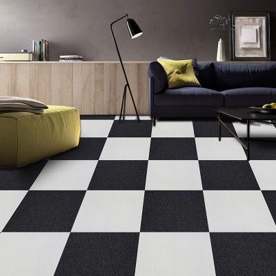 China Abstract Beijing Silverstone Acoustic Black White Carpet Tiles Woven Cut Pile Square Carpet Bedroom Outdoor Door Golf Prayer PP Material for sale