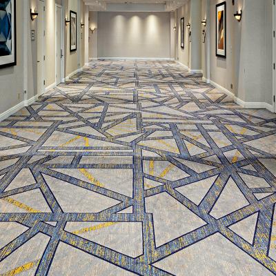 China 5 Star Hotel Carpet for Home Roll Fancy Gold Blue Printed Fireproof Banquet Room Wedding Hall Theatre for sale