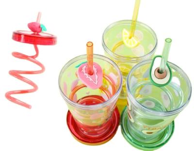 China 2021-Girlwill Viable Plastic Cups Custom Drink With Fruit Rotating Straws And Silicone Logo Sublimation Mugs Water Tumbler Wholesale for sale