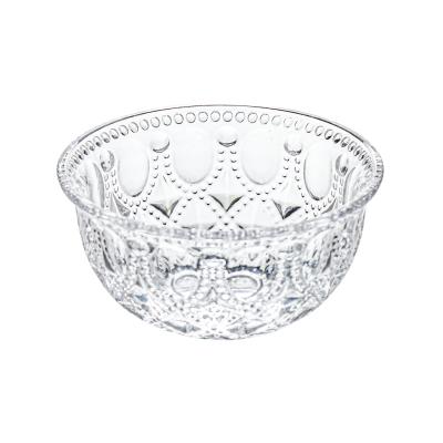 China Wholesale High Quality Contemporary Embossed Delicate Stocked Glass Bowl Vintage Glassware for sale