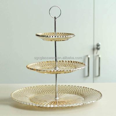 China Sustainable High Quality Gold 3 Tier Dessert Cake Stand For Wedding Hotel for sale