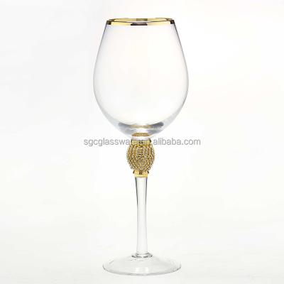 China New Design SXGC FILE Gold Rim Tall Wine Glass Diamond Pearl Wine Glass Set Goblet for sale