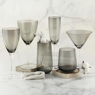 China CLASSIC oblique notch smoky gray wine glass with vertical stripes for sale