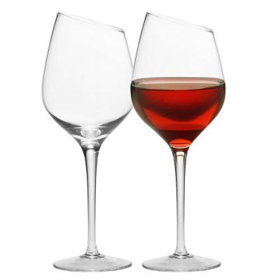 China Wholesale Customized Viable Long Rim Wine Red Wine Handmade Classical Handmade Angled Stem Glass Clear Tumbler for sale