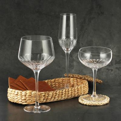 China Wholesale modern clear glass set customization set of clear glass with a vertical stripe at the bottom for sale