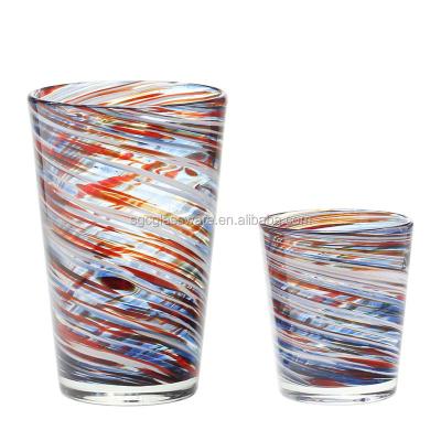 China High Quality Rustic Drinking Glass Cup Swirl Drinking Glass Mug With Confetti Rock Design for sale