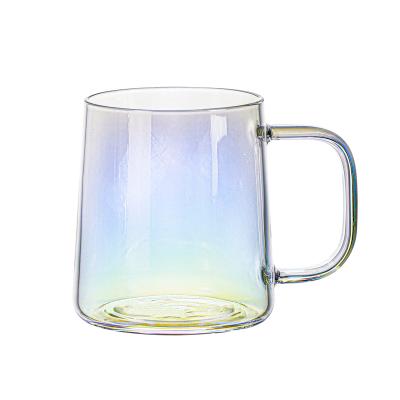 China Viable Hot Sale Modern Decorative Iridescent Dichroic Glass Iridescent Drinking Glass With Creative Handle for sale