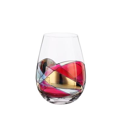 China Handpainting hot sales handcrafted unique blown mouth luster drinking glass for sale