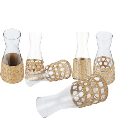 China No direct factory price good grass rattan weaves water juice glass carafe for sale