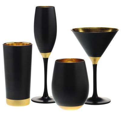 China SXGC Rustic Polished Black Glass Tumbler With Gold Rim for sale