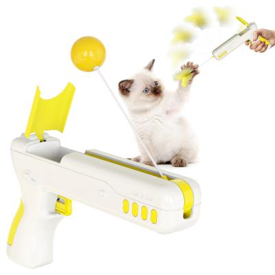 China Viable Interactive Cat Toy Gun with Ball and Feather Cat Feather Toy Cat Teaser Gun for sale