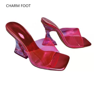 China European and American fashion trend transparent word fashion outdoor wear wine glass and crystal slippers and large female for sale