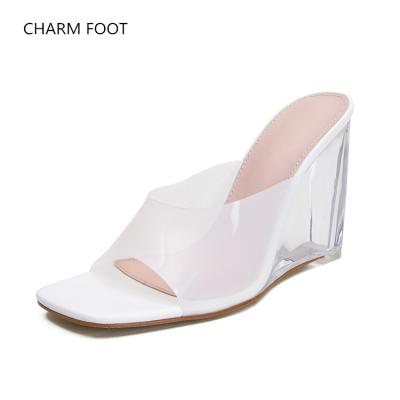 China Fashion trend summer style border women wearing thick heel PVC European and American style transparent high-heeled sandals for sale