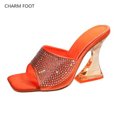 China European and American fashion trend new style thick faux stone heel head square toe sexy high-heeled open toe sandals for sale