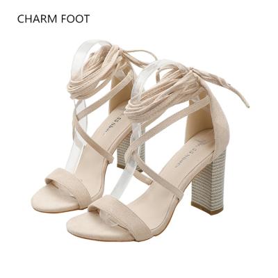 China Bandage ladies cross sandals women's shoes one of a simple sexy thick heel open breathable Korean fashion toe high heels word for sale