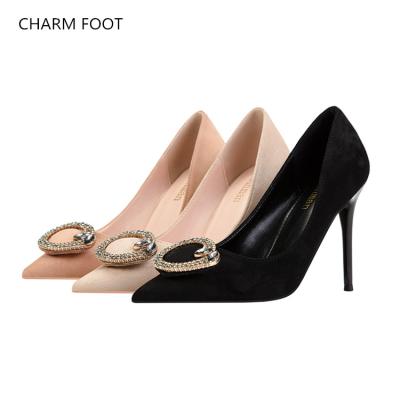 China Banquet Breathable Korean High Heel Fashion Shallow Mouth Led Retro Metal Buckle Sexy Slim Women's Single Shoes for sale