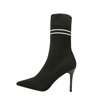 China Anti-slippery thin heel pointed toe knitted socks women's bare boots for sale