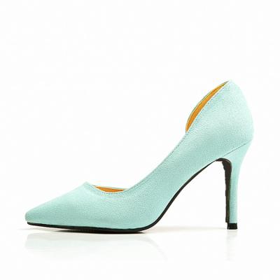 China Fashionable Anti-slippery simple slim heel suede upper with thin pointed toe side hollowheels for ladies for sale