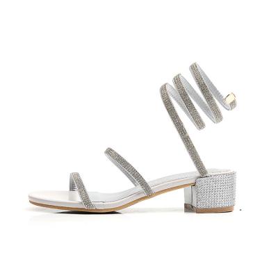 China Anti-slippery snake like winding the heels of the fashion of the new Roman rough heel diamond in summer sandals for sale