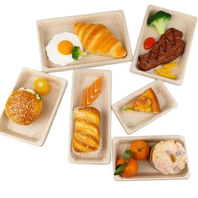 China Biodegradable Sugar Cane Bagasse Sushi 8inch Tray Box Fast Food Container Packaging Box With Recycle for sale