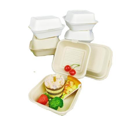 China 100% Biodegradable Disposable Pulp Bagasse Sugar Cane Bagasse Take Out Food Packaging Clamshell Container Lunch Paper Box for sale