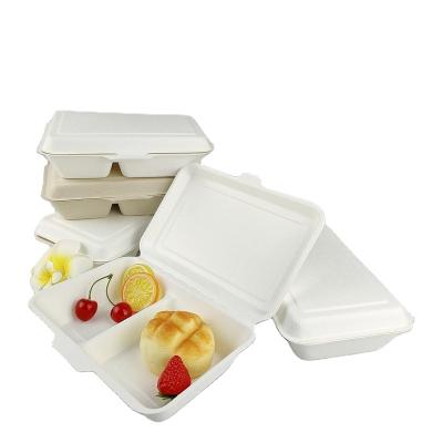 China Biodegradable Sugarcane Bagasse 2 Compartment Food Packaging 1000ml Sugarcane Bagasse Clamshell Lunch Box for sale