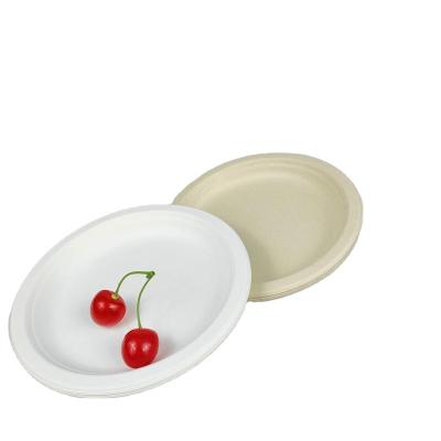 China Sustainable Biodegradable Sugarcane Bagasse Packaging and Composable Sugarcane Bagasse 7 Inch Round Dishes for sale