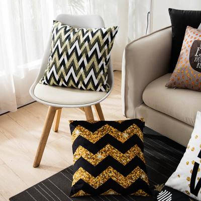 China Simple custom decorative luxury gold stamping black and white stripe printed velvet cushion covers for sale