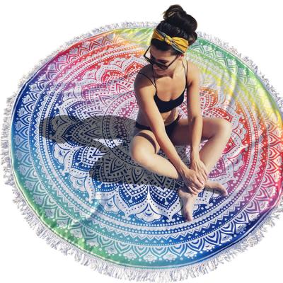 China Fabexcel 2019 QUICK DRY Terry Cloth printed custom hot sale microfiber flamingo or mandala beach big round towel for sale