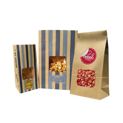 China Recyclable Custom Custom Logo Print Popcorn Package Pop Corn Paper Bags Wholesale Food Grade Kraft Paper Brown for sale