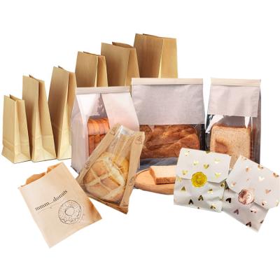 China Recyclable Custom Printed Biodegradable Lunch Bread Sandwich Packaging Flat Bottom Wax Pe Coated Kraft Lined Paper Bags For Cookies Food for sale